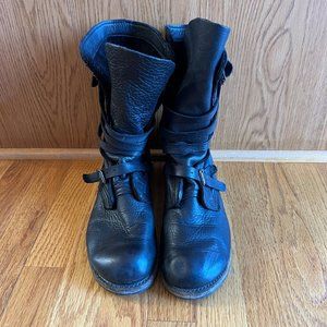 Walk Over Vintage Collection Boots Women Black 11 Leather Combat Biker Moto EUC